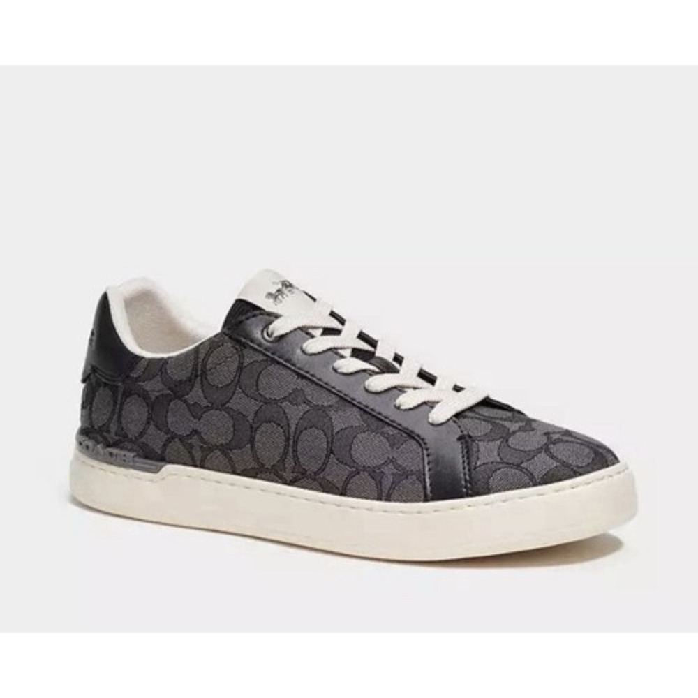 Coach Clip Low Top Black Logo Sneaker In Signature Jacquard Mens 12 CI077